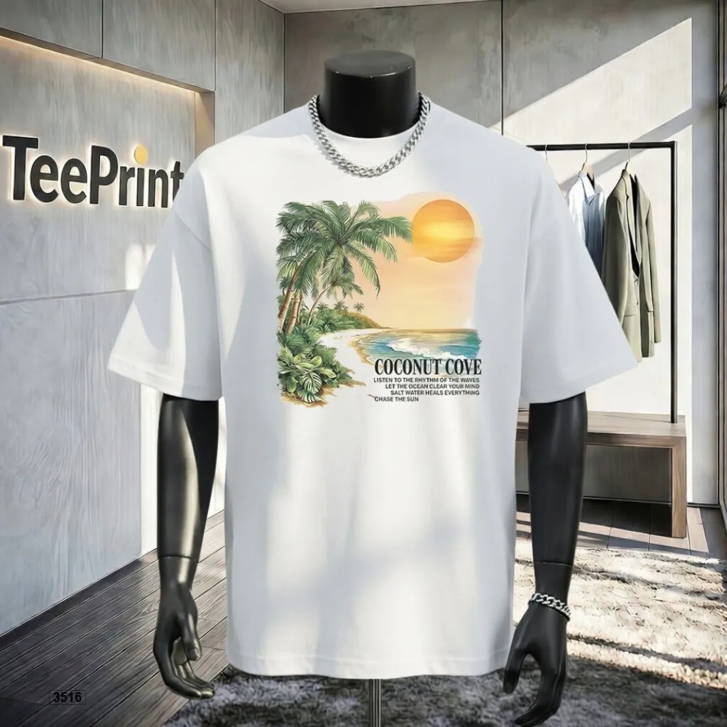 Áo thun form rộng họa tiết bãi biển TeePrint 3516