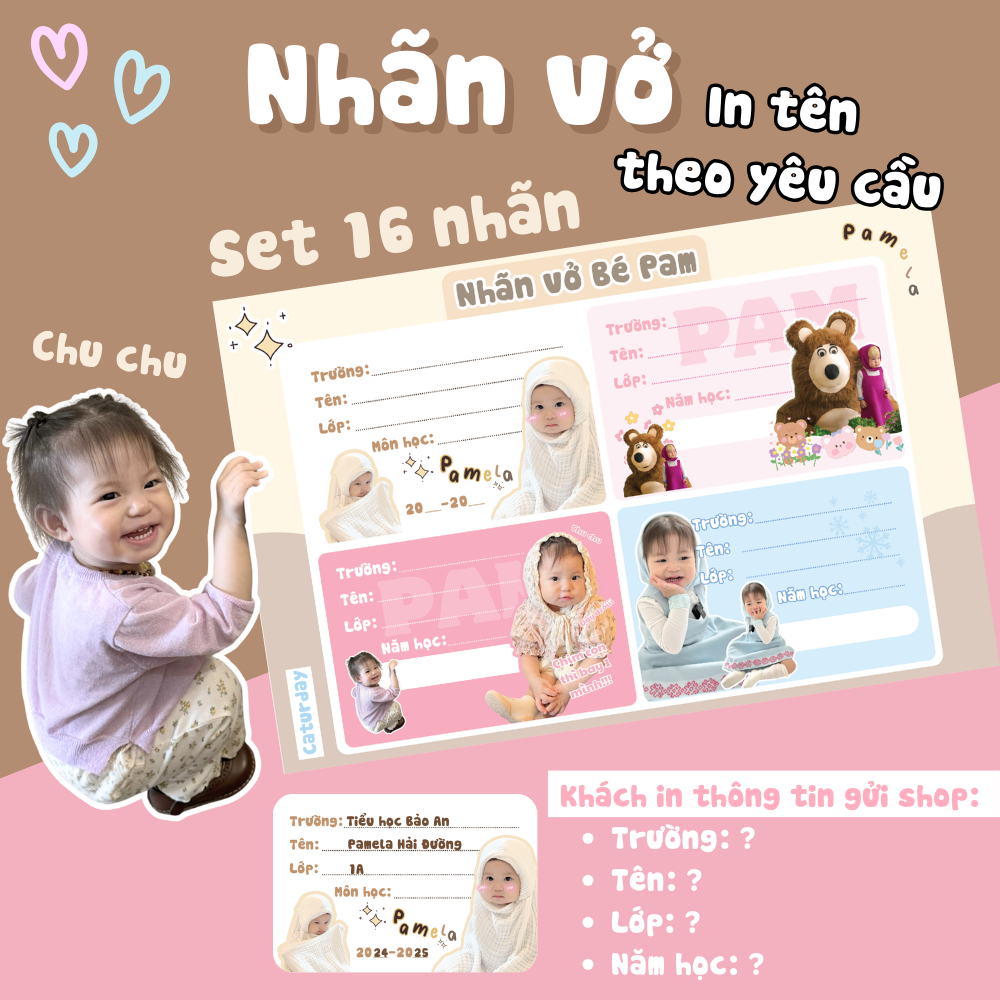 (In tên theo yêu cầu) SET 24 NHÃN VỞ Gấu dâu Lotso, Capybara, Kuromi, Totoro, Doraemon, nhiều mẫu siêu cute khác_thumbnail_2
