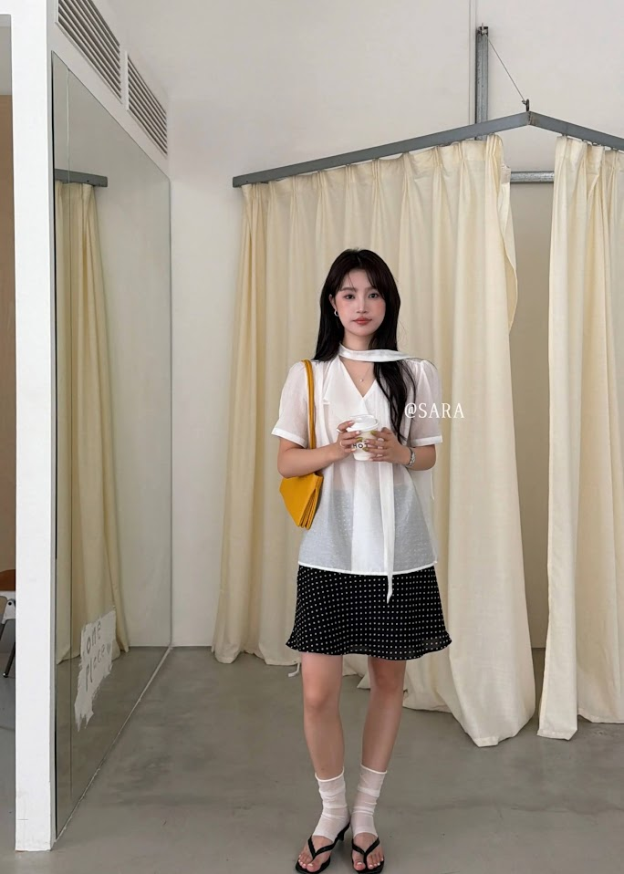 Lucas - Áo sơ mi cộc tay vải voan tơ cổ tim + dây lụa_thumbnail_12