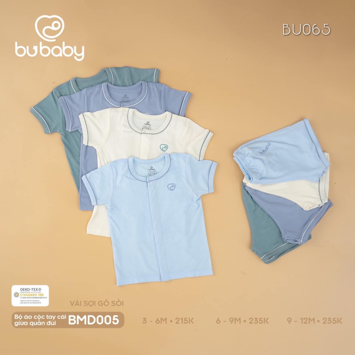 SALE (KO ĐỔI TRẢ) - Bộ quần áo cộc cài giữa GỖ SỒI Bubaby BMD005