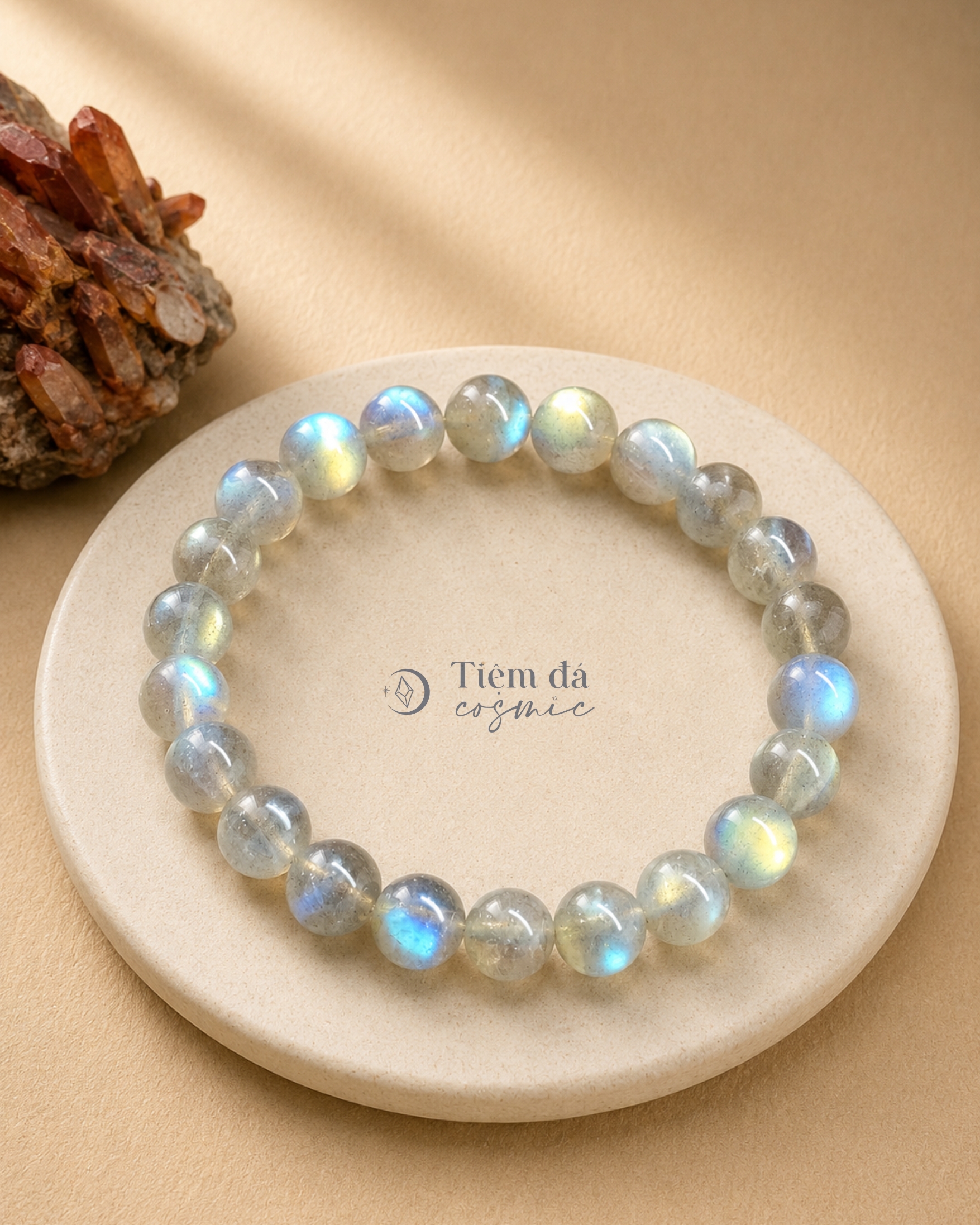 Vòng Tay Đá Xà Cừ Hắc Nguyệt Quang Labradorite Thể Xám