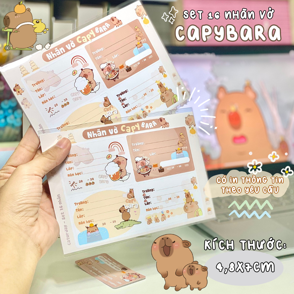 (In tên theo yêu cầu) SET 24 NHÃN VỞ Gấu dâu Lotso, Capybara, Kuromi, Totoro, Doraemon, nhiều mẫu siêu cute khác_thumbnail_1