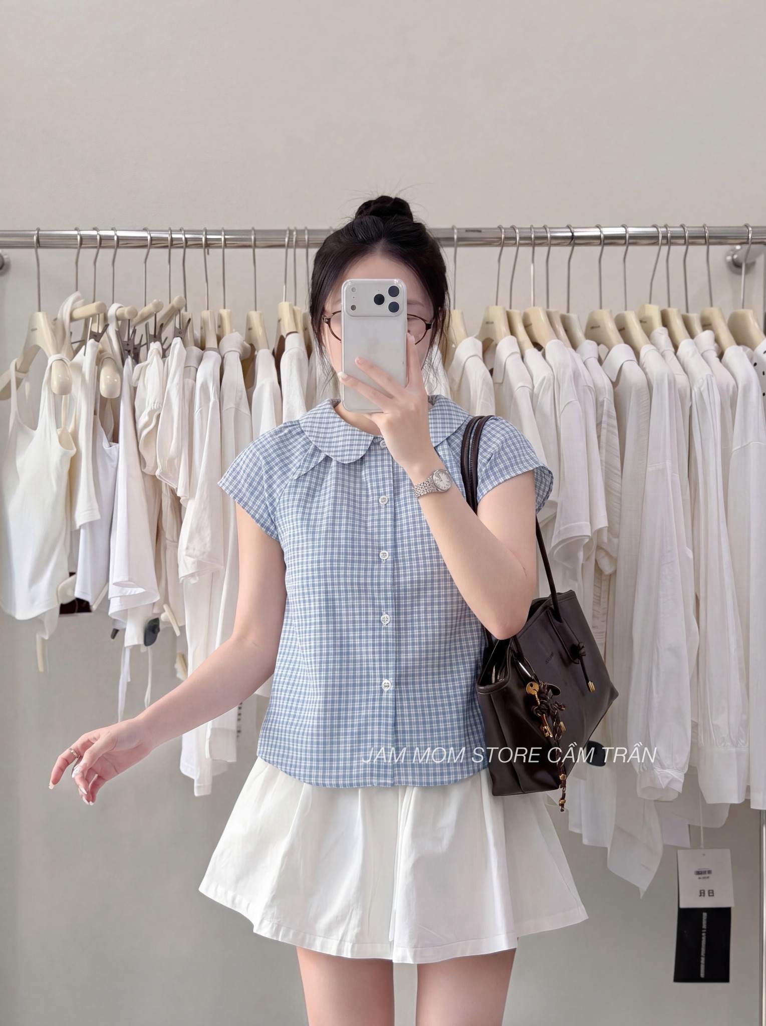 Áo Kiểu Nữ Tay Ngắn cánh tiên cổ sen caro LUH