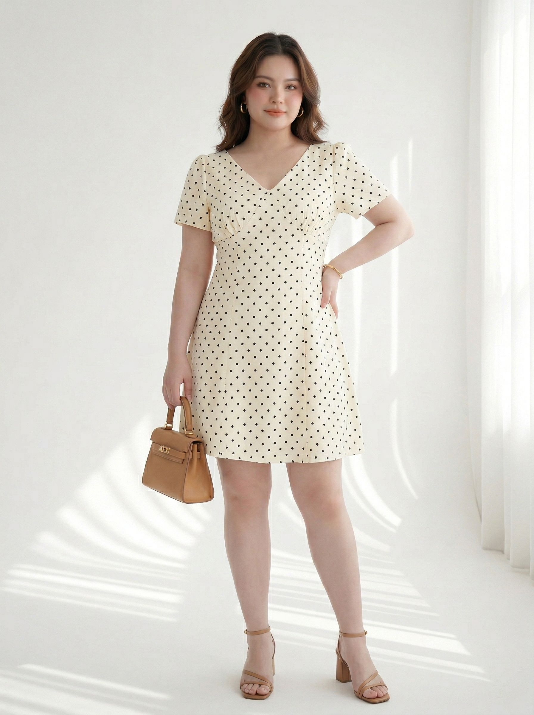 BIGSIZE NỮ - Đầm chấm bi dáng A  dành cho nàng béo từ 55-90kg V-DA219