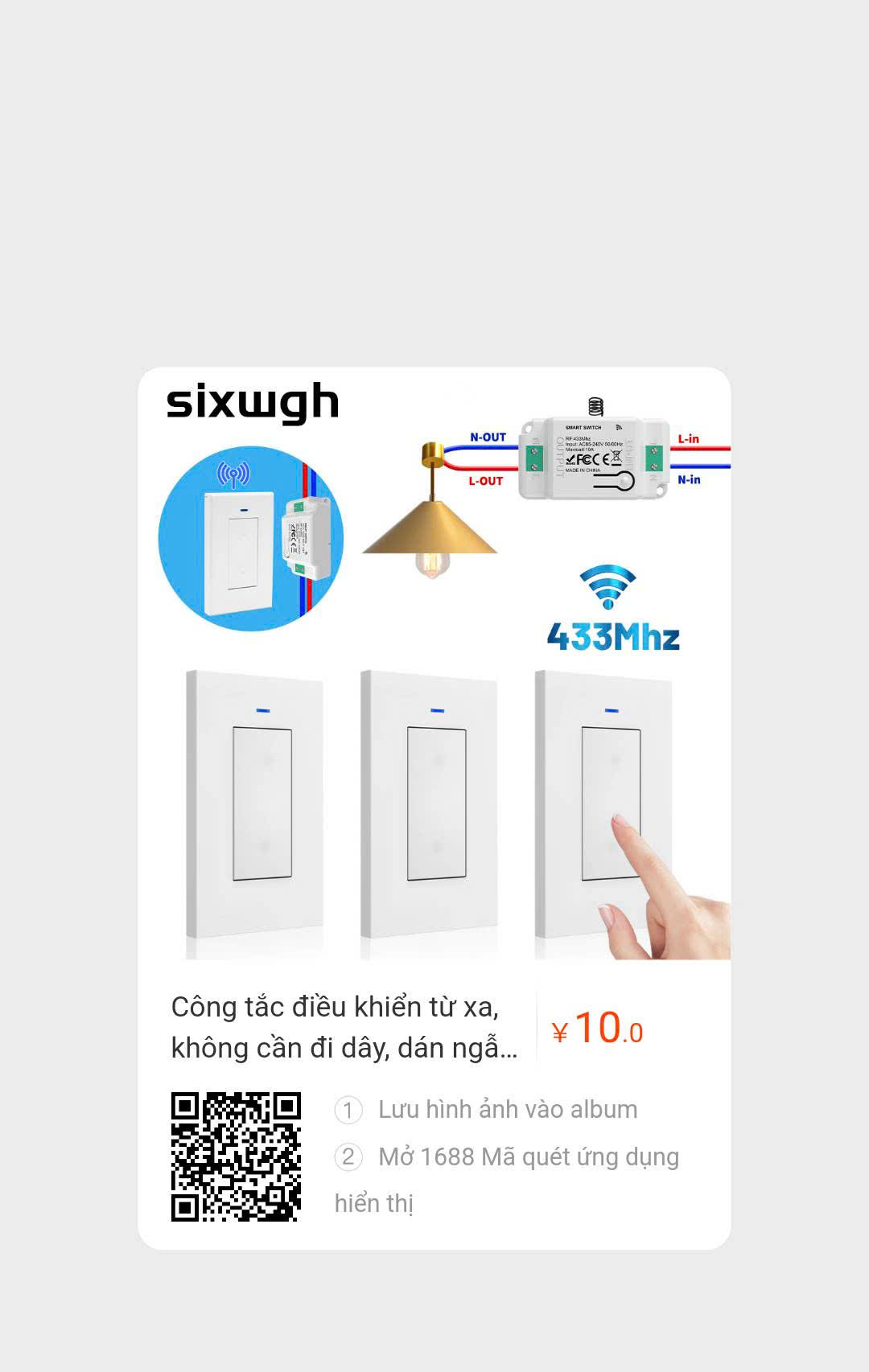Công Tắc Điều Khiển Từ Xa Không Dây 433MHz | Bộ Công Tắc RF Bật/Tắt Mặt Chữ Nhật_thumbnail_2