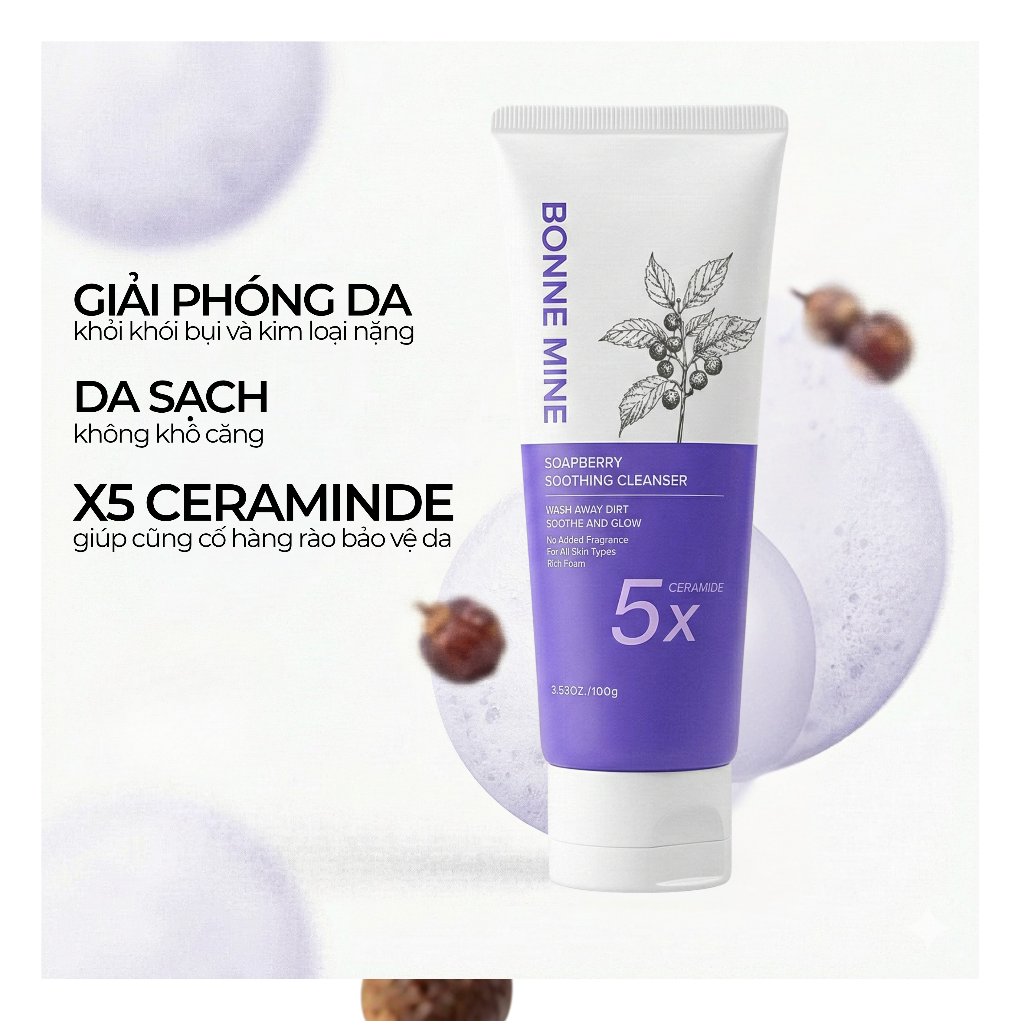 Sữa rửa mặt Soapberry Soothing Cleanser BONNE MINE