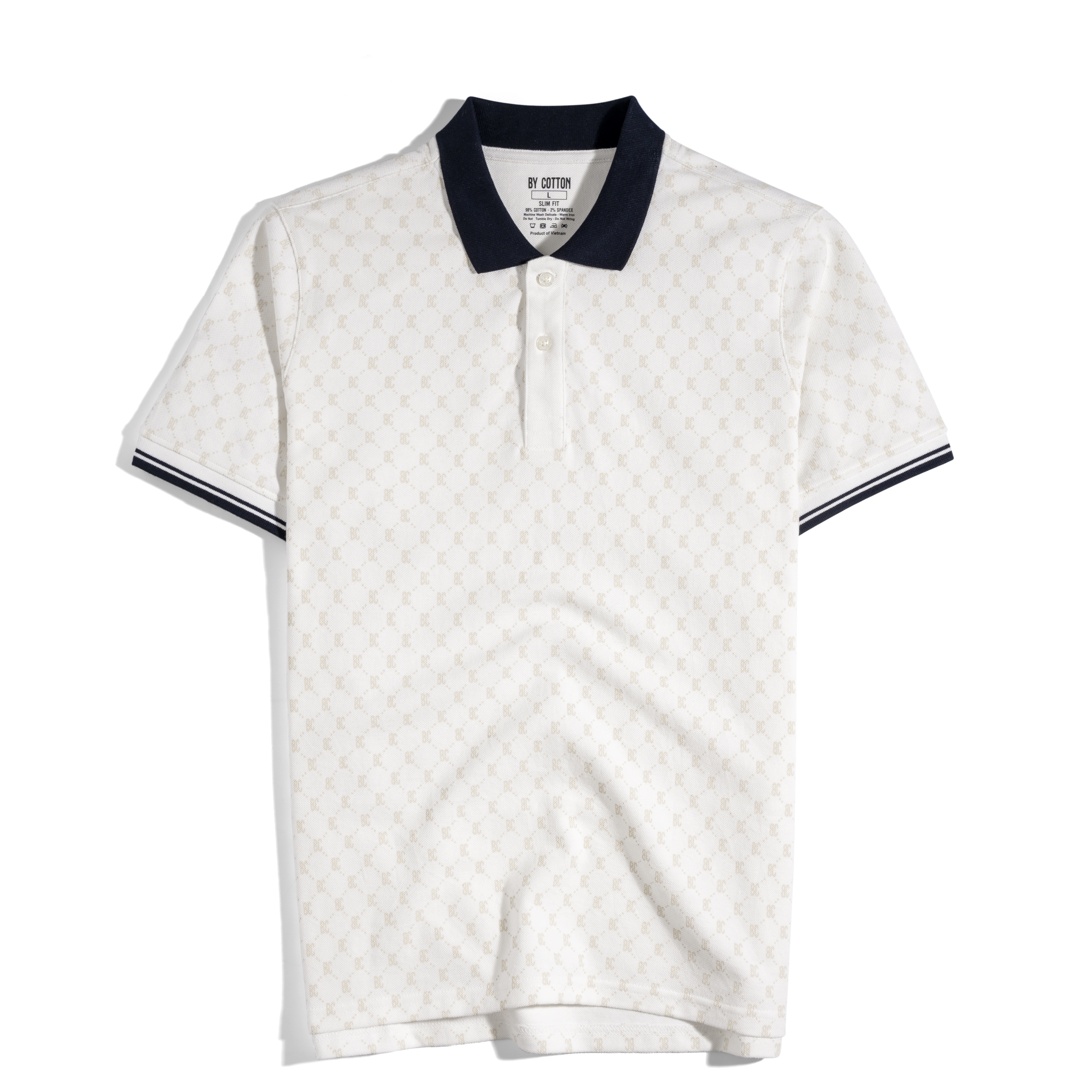 Áo Thun Polo By Cotton Pique Trắng In Tràn Monogram BC