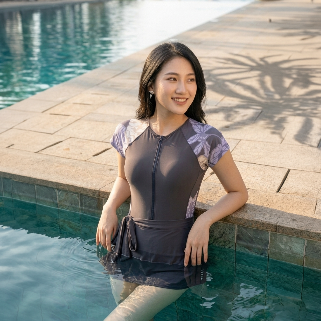 Bộ bơi nữ Narsis A25028: Đồ bơi liền thân tay cộc kèm váy tháo rời, có lót ngực, đồ bơi 2 lớp