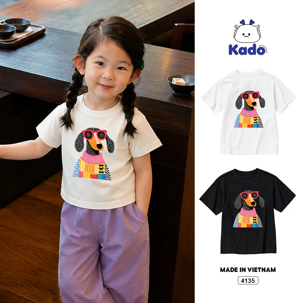 Áo thun bé trai bé gái hoạt hình cún hài hước Kado 4135