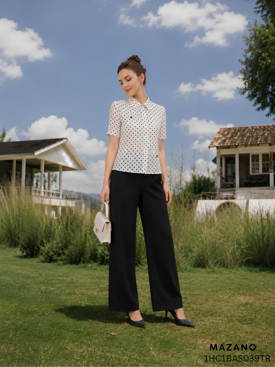 Áo sơ mi vải voan dày trắng chấm bi dáng suông vừa cổ sơ mi thiết kế MAZANO_thumbnail_4