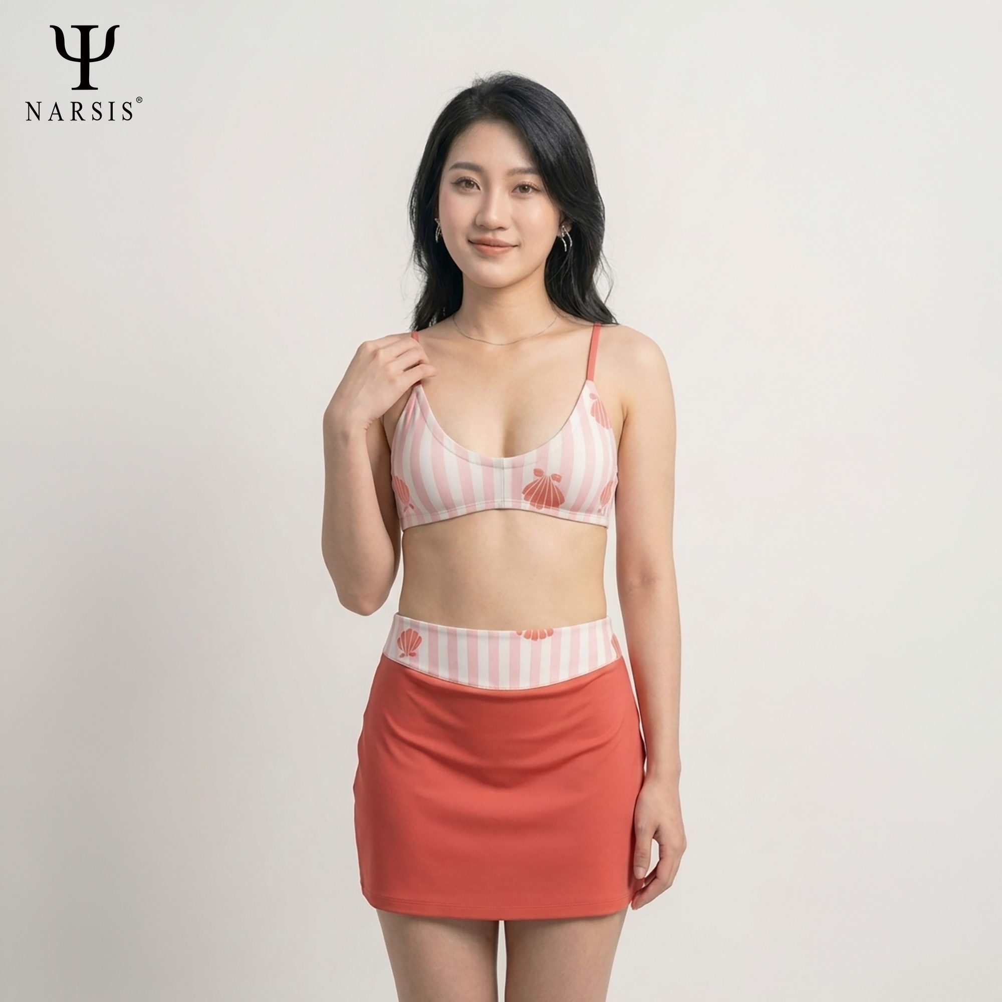 Bộ bơi nữ Narsis A25034: Set đồ bơi 2 mảnh kèm chân váy màu cam san hô_thumbnail_9