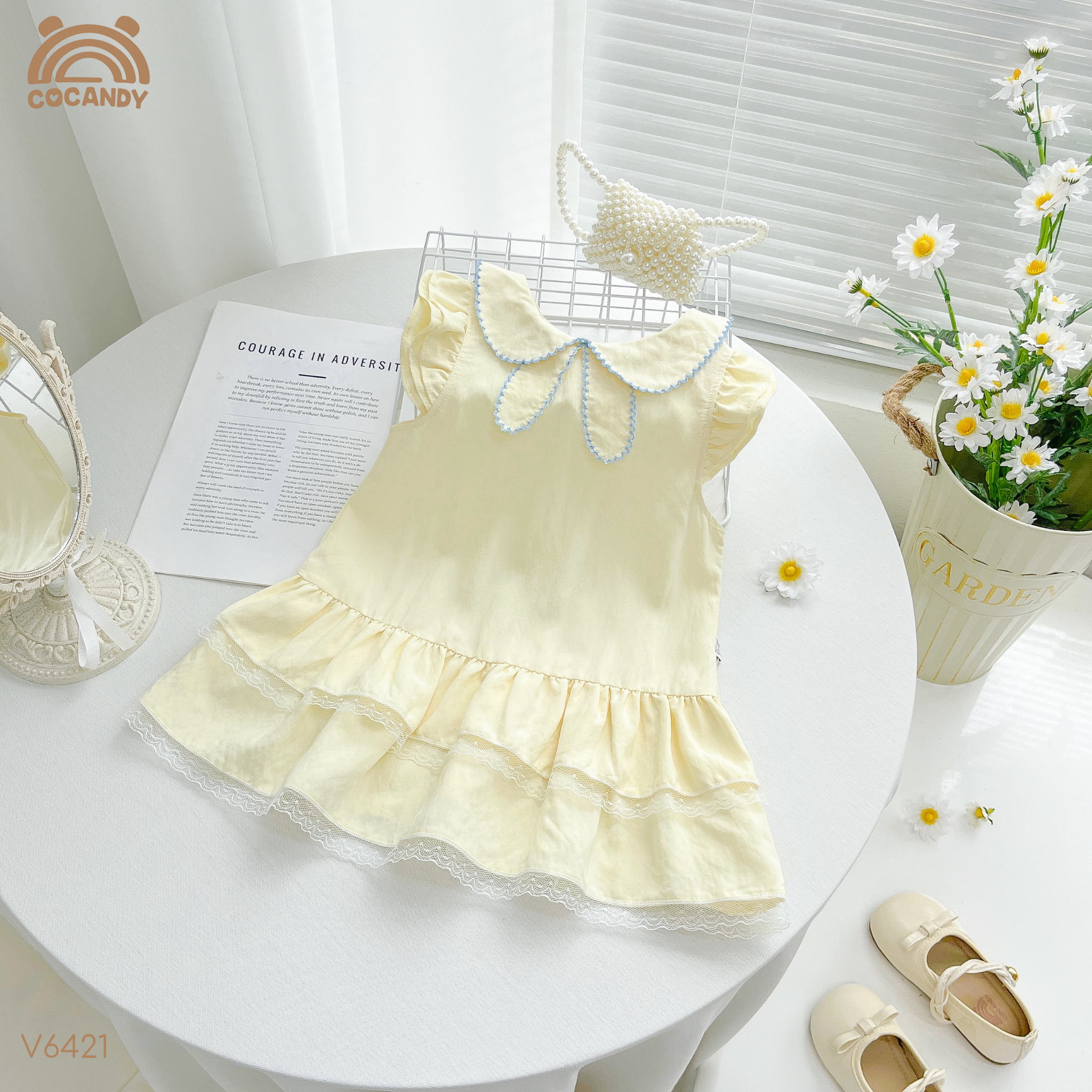 Váy sát nách thô VÀNG cổ nơ 2 tầng_thumbnail_2