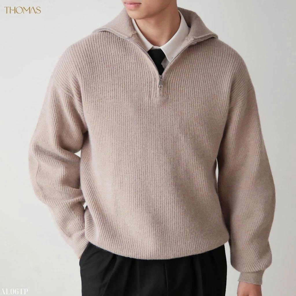 Áo Sweater Quarter-Zip Len Viscose Form Relaxed_thumbnail_3