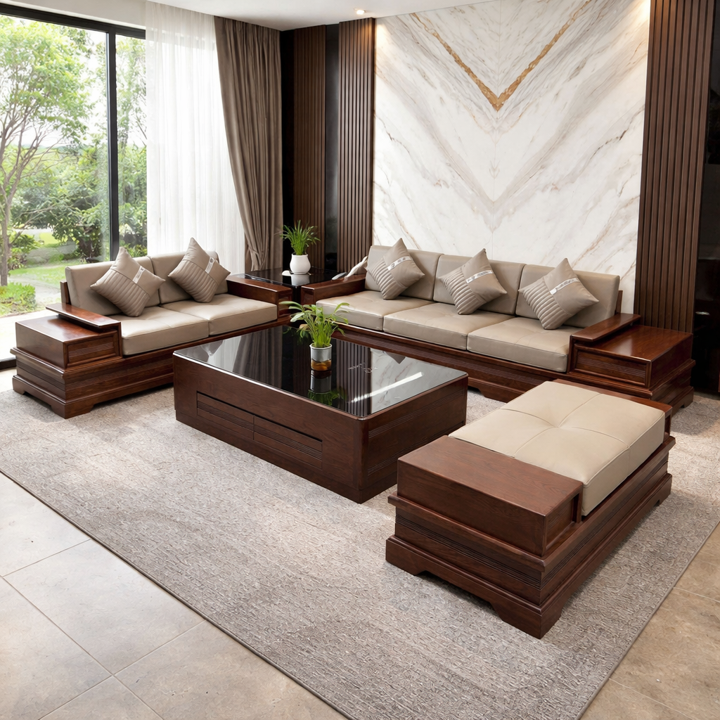 Sofa 2 Văng Chân Pháo Màu Nâu Đỏ Cao Cấp_thumbnail_5