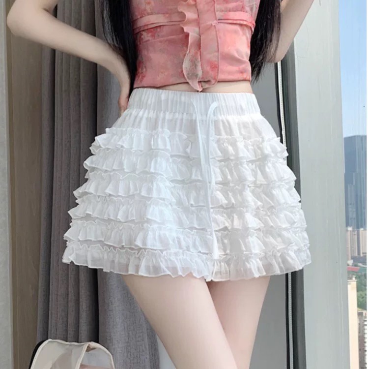 Lucas - Chân váy mini thô cạp chun buộc nơ nhiều tầng lót quần_thumbnail_1