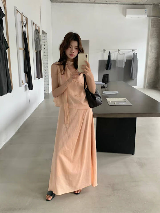 Lucas - Set áo zile voan cổ tim viền chéo + dây + chân váy xòe voan dáng dài_thumbnail_4