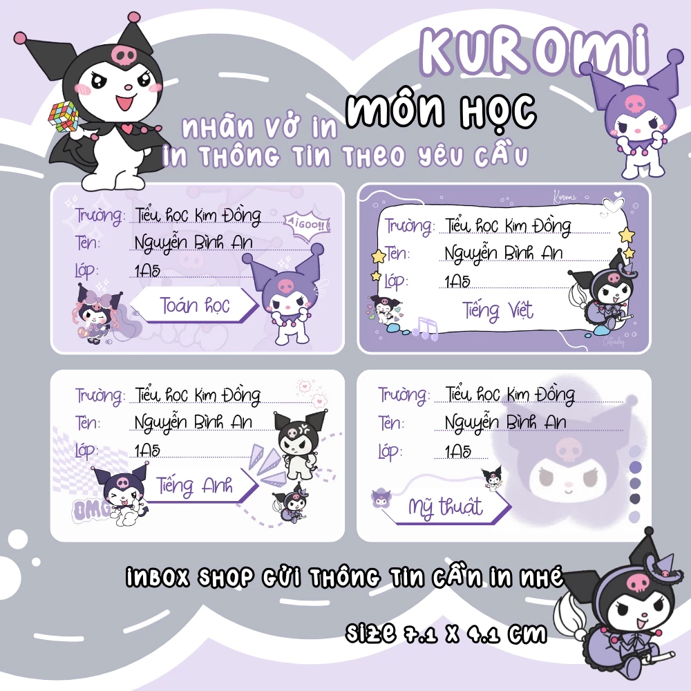 Nhãn vở KUROMI MÔN HỌC