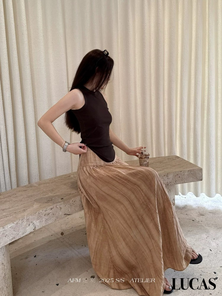 Chân váy dáng xòe vải sọc hạ eo maxi_thumbnail_2