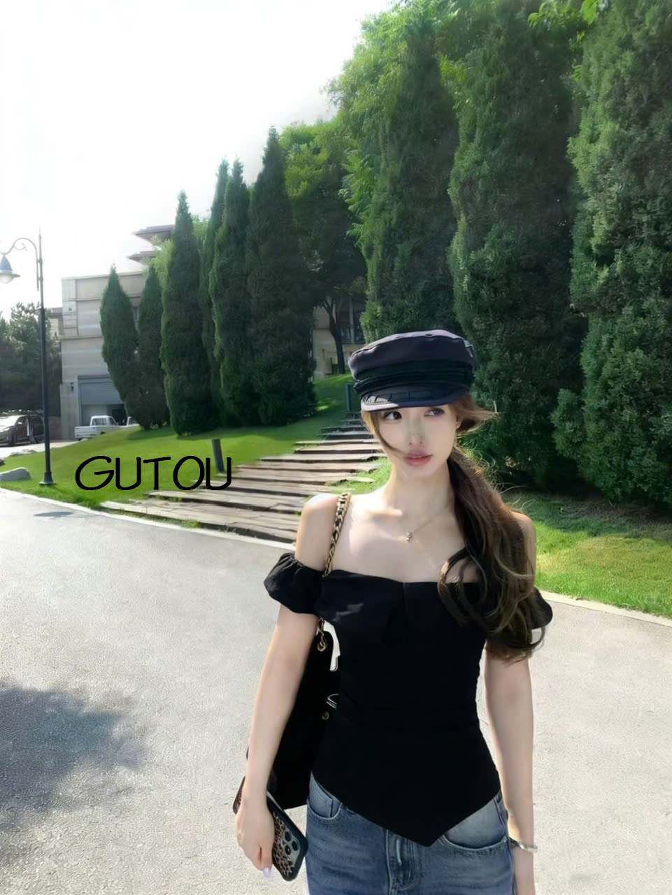 [ GUTOU ] Áo Trễ Vai Xếp Ly Co Giãn Elegance Style_thumbnail_6