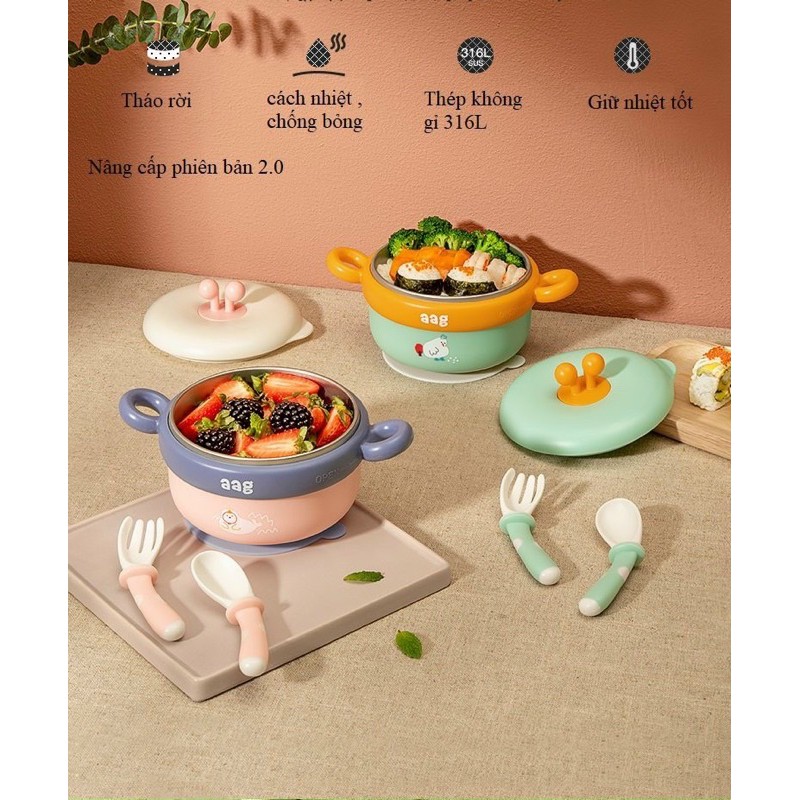 SALE Bát ăn dặm kèm thìa CÓ NẮP AAG