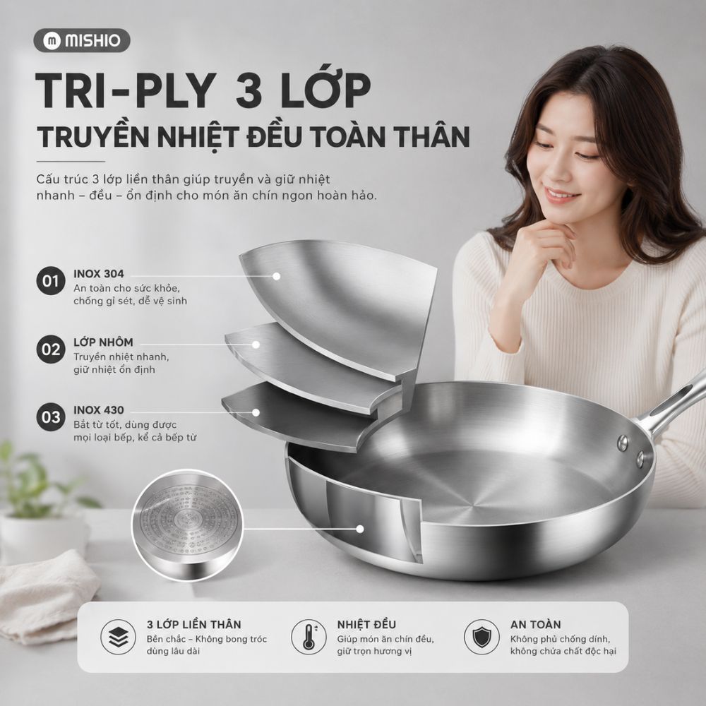 Chảo Inox đáy từ 3 Lớp Mishio Size 22 cm MK433 – Đúc Nguyên Khối, Đáy Từ, An Toàn Vượt Trội_thumbnail_7