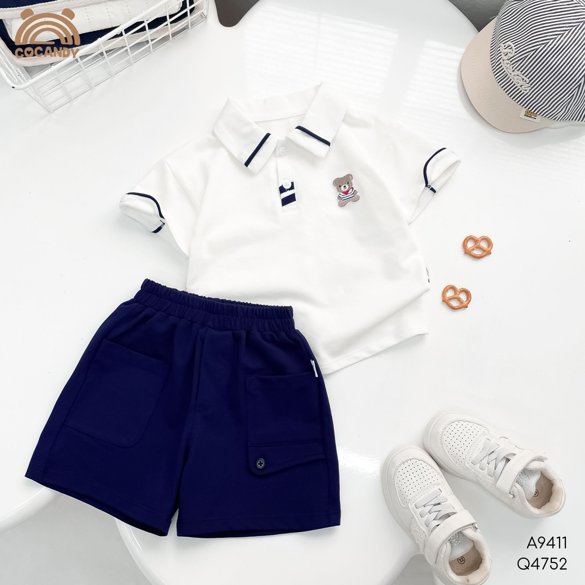 Quần cộc thun XANH NAVY túi can chéo cúc