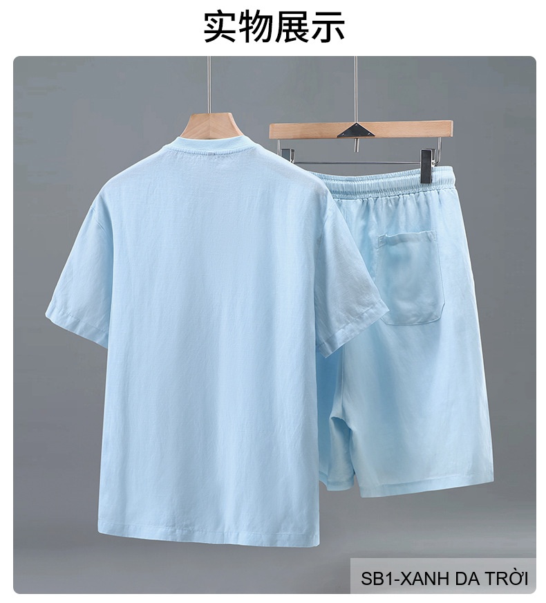 SB1 - Bộ đồ nam mùa hè chất liệu Tencel & linen mát lạnh, phong cách Mỹ cổ điển, áo thun tay ngắn + quần short_thumbnail_10
