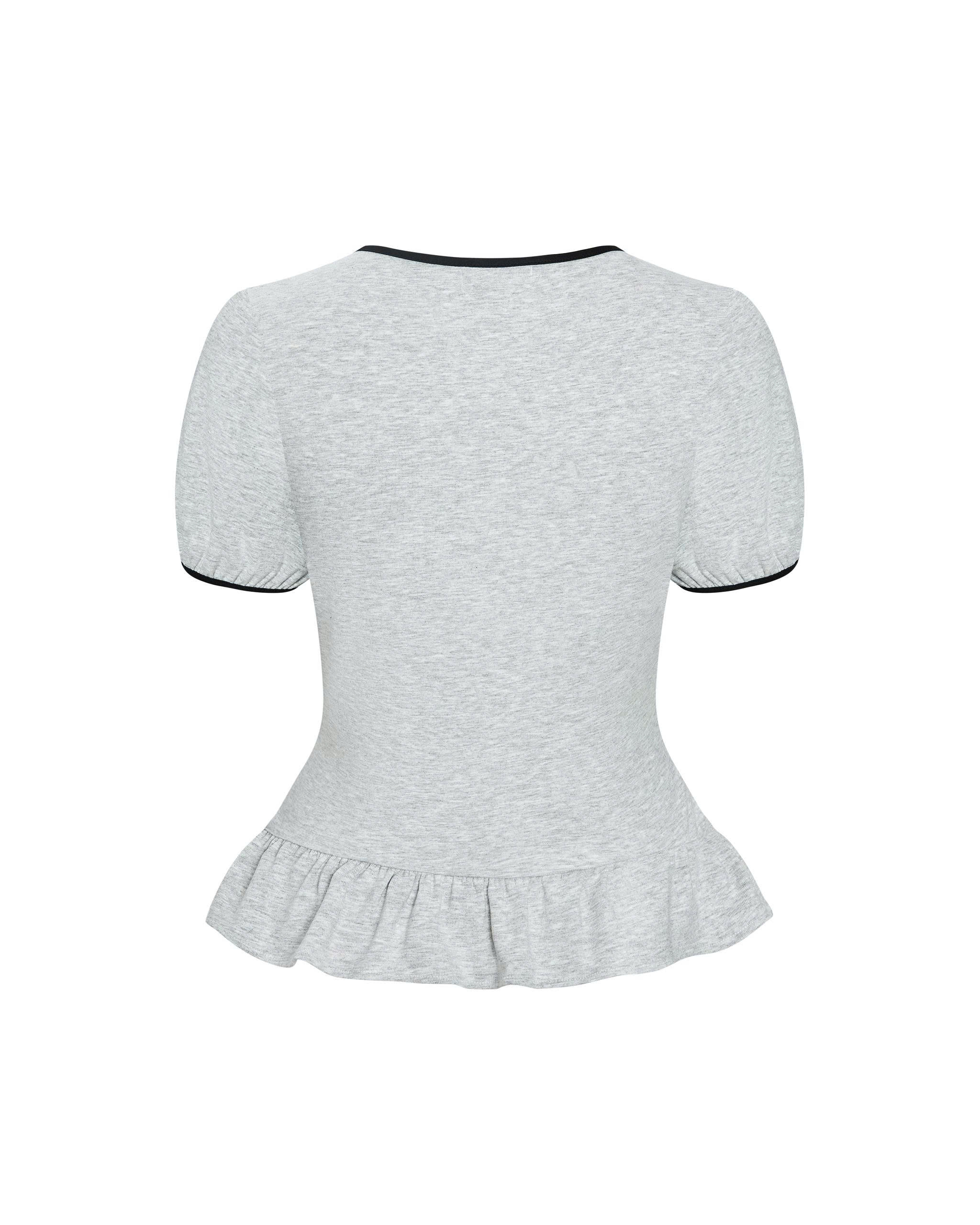 Áo Thun Nhún Bèo Phối Nơ Bigsize Form Peplum Tạo Eo Mềm Che Bắp Tay - Xám - Vừa 55-95kg - V-AK103_thumbnail_4