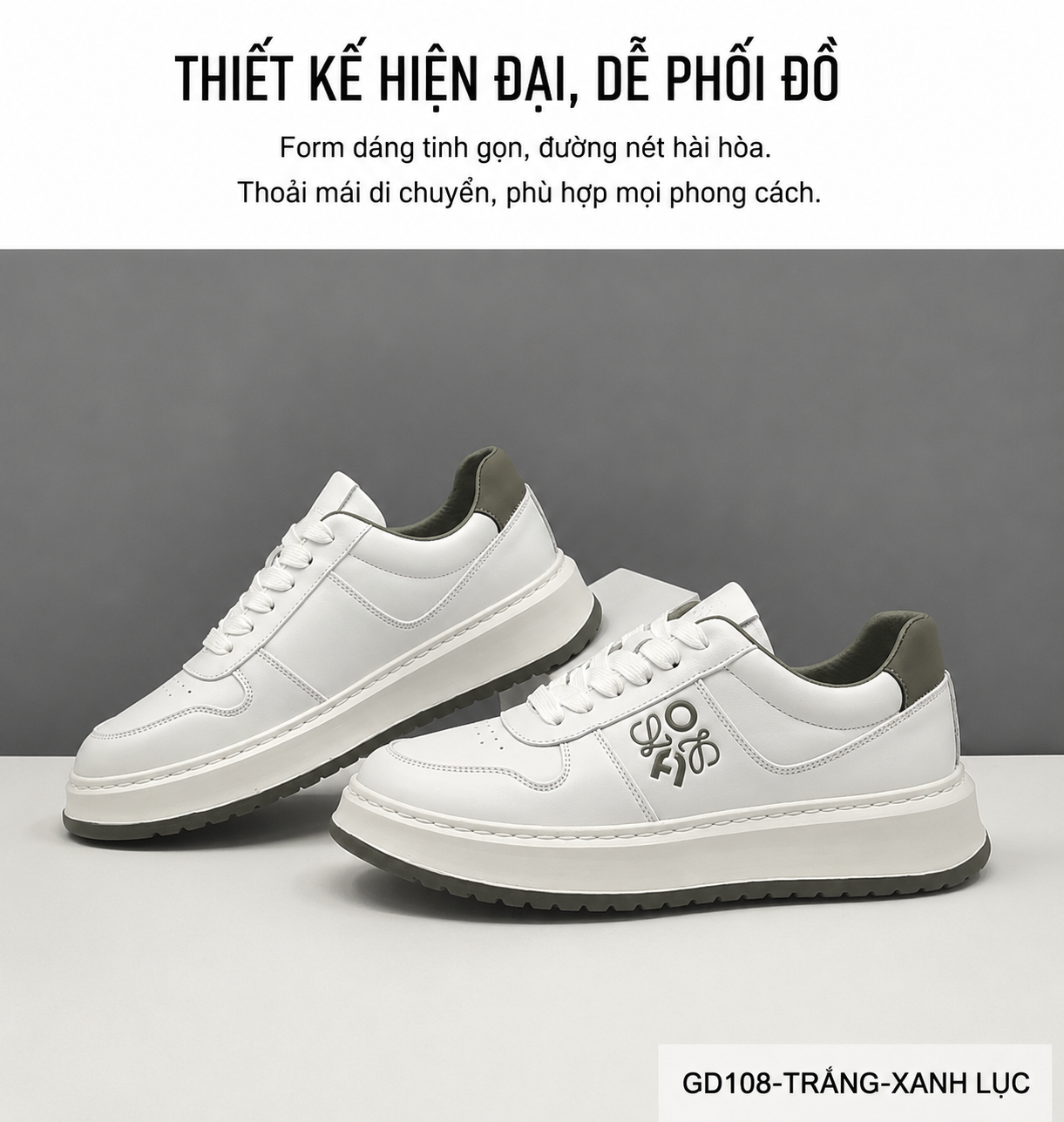 GD108 - Giày thể thao nam da bò thật đế trắng phối màu xanh lục và đen_thumbnail_4