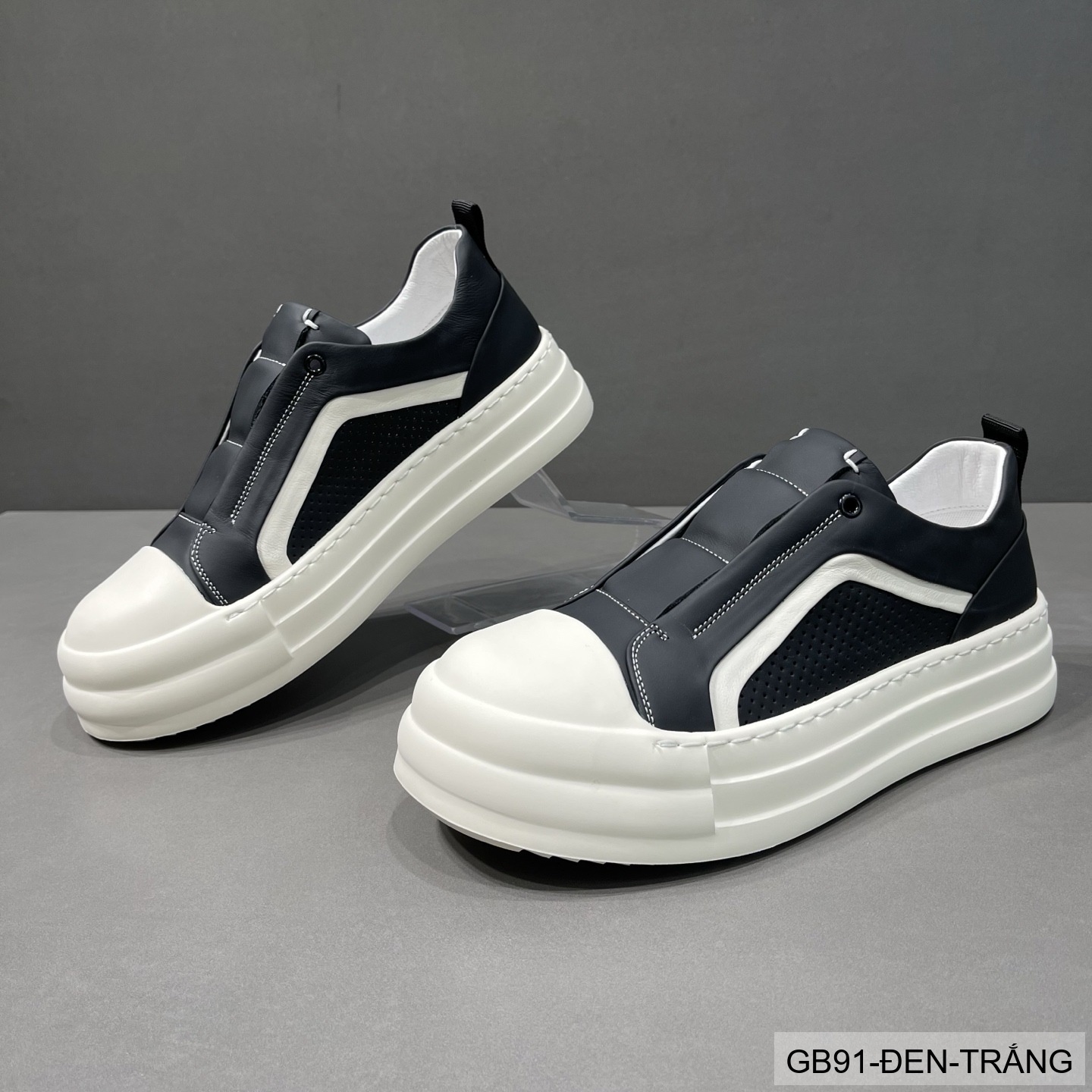 GB91 - Giày thể thao nam da thật khoét rỗng, đế trắng êm ái, phong cách châu Âu_thumbnail_8