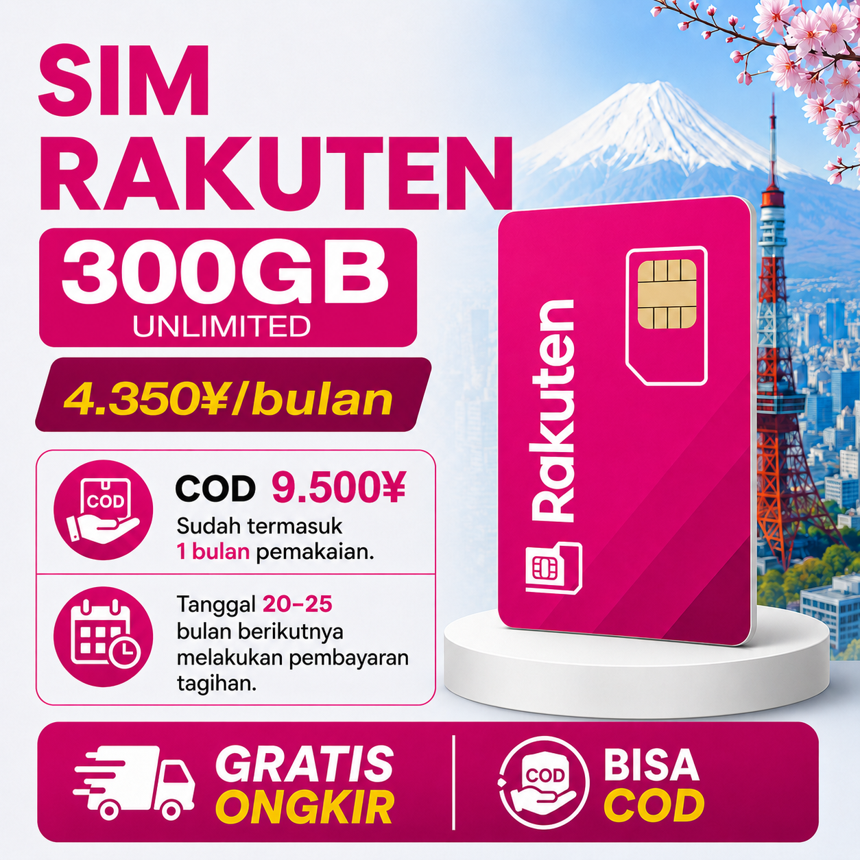 SIM RAKUTEN UNLIMITED – ¥4.350/BULAN