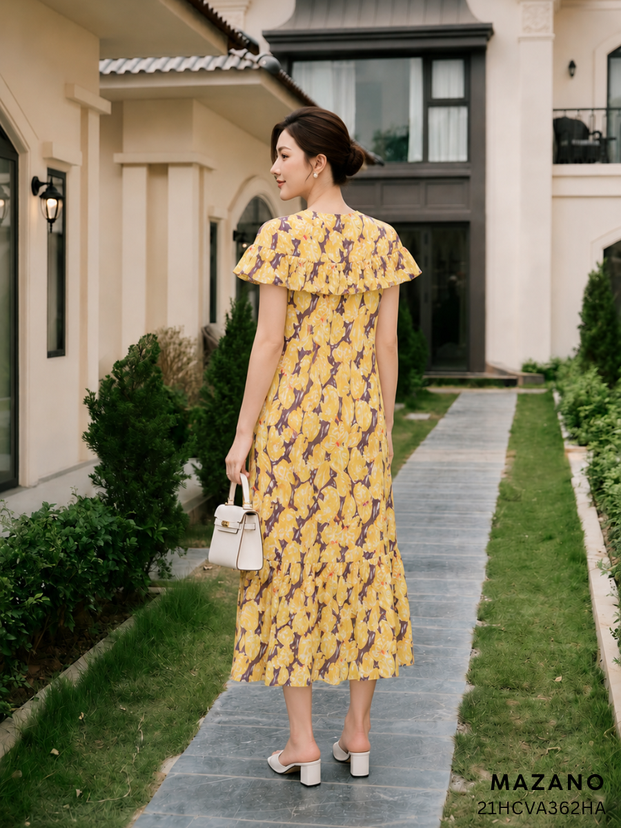 Đầm suông họa tiết hoa tuy-lip vàng bèo ngực_thumbnail_2