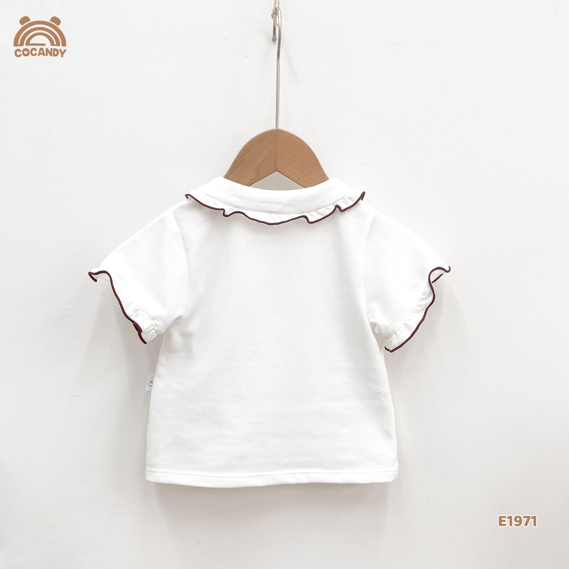 Áo cộc polo TRẮNG cổ sen kép phối nơ_thumbnail_5
