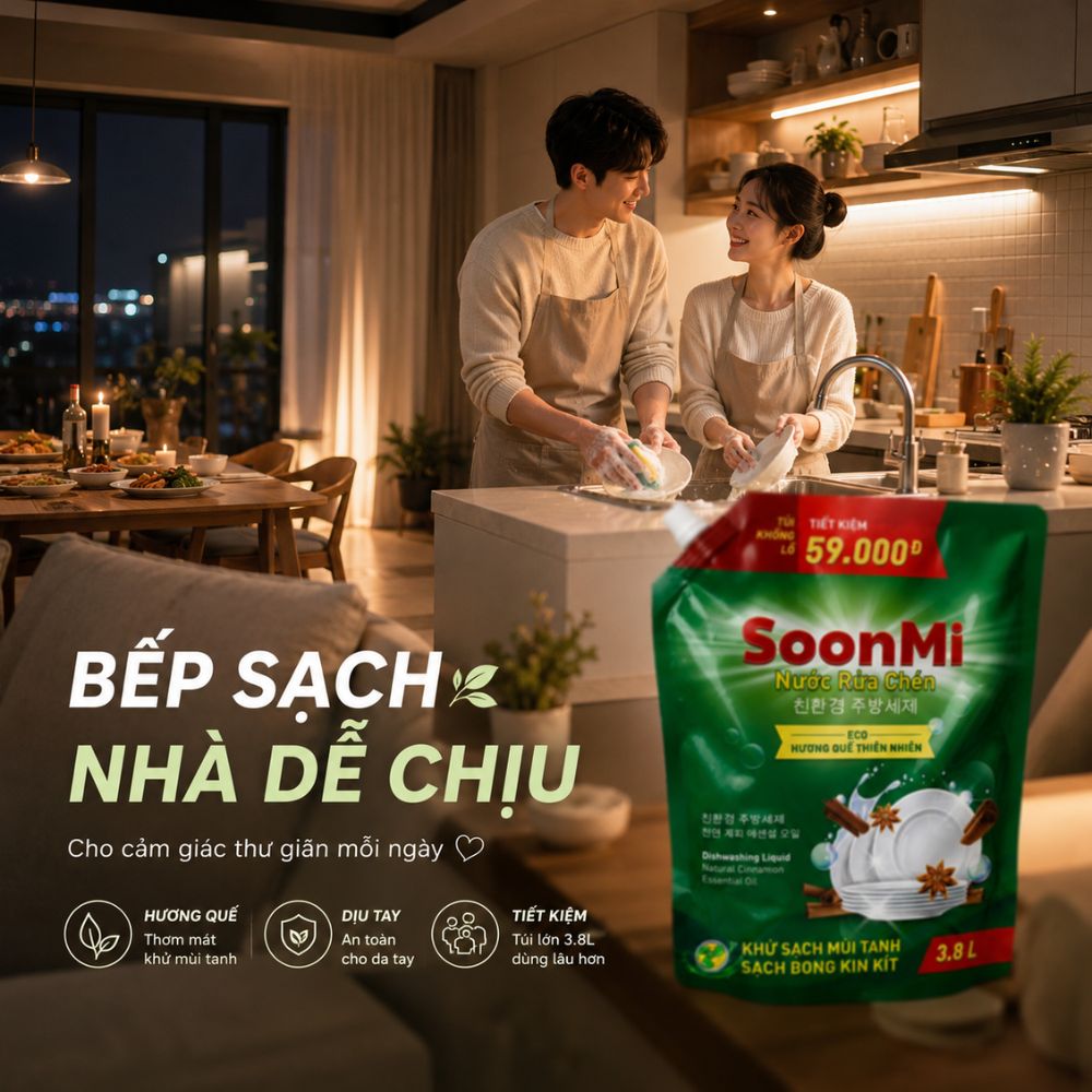 1 Thùng 3 túi nước rửa chén hương quế Soonmi 3.8L_thumbnail_6