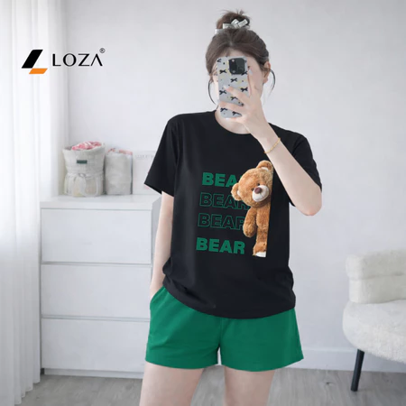 Set đồ nữ LOZA hình gấu Bear - Đồ bộ nữ mùa hè gồm áo thun dáng rộng + quần đùi cotton - BP17_thumbnail_0