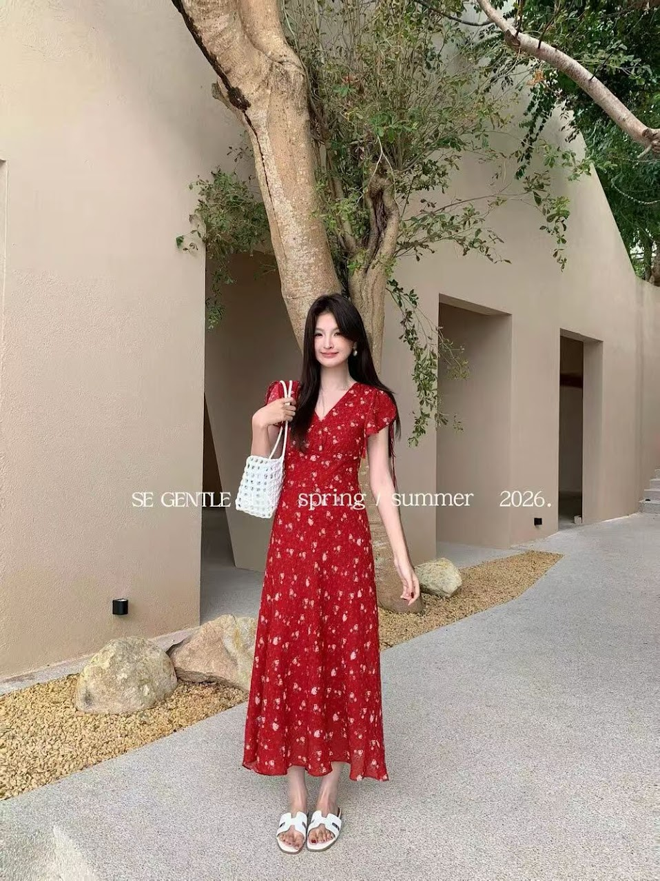 Lucas - Váy hoa cộc tay cổ tim chân xòe nhẹ cutout vai buộc nơ_thumbnail_1