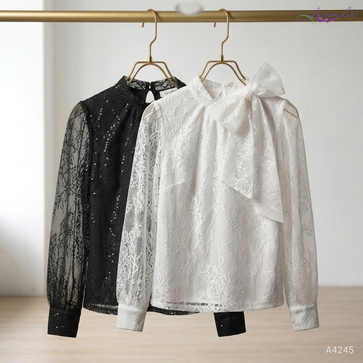 Áo ren trắng cổ nơ A4245