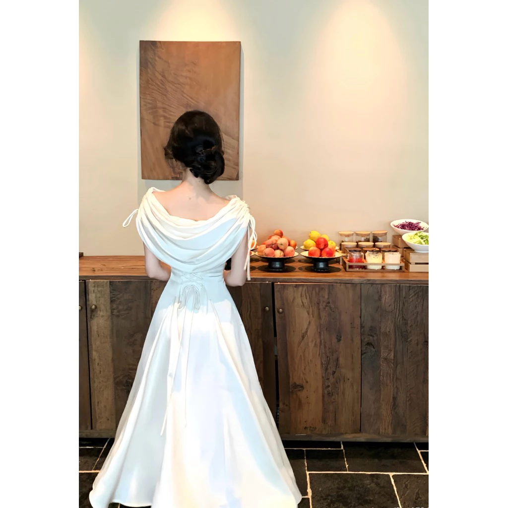 Đầm lụa trễ vai dáng dài trễ vai phong cách tiểu thư sang chảnh, đầm dự tiệc dáng xoè trễ vai Logastore_L103_thumbnail_6
