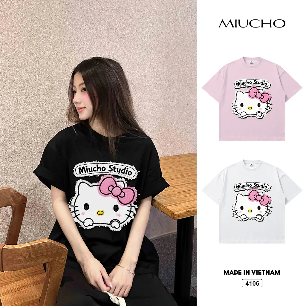 Áo thun boxy nữ Xin chào mèo con Miucho 4106