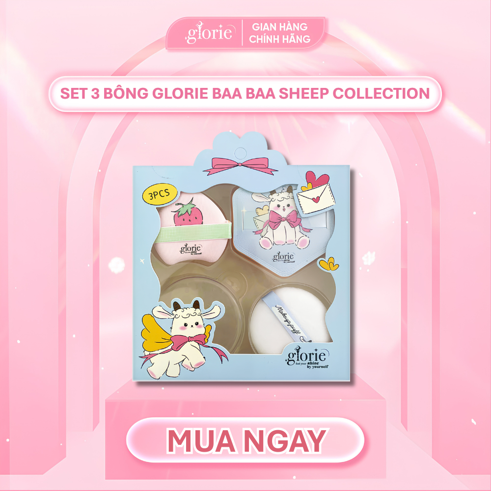 006 Set 3 bông phấn + hộp