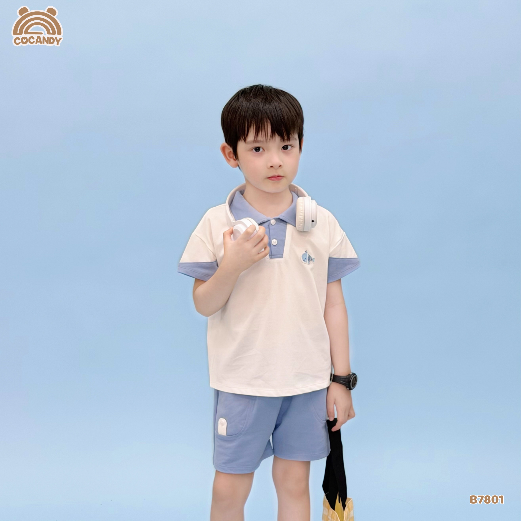 Bộ cộc polo XANH TRẮNG hình thêu cá heo_thumbnail_0
