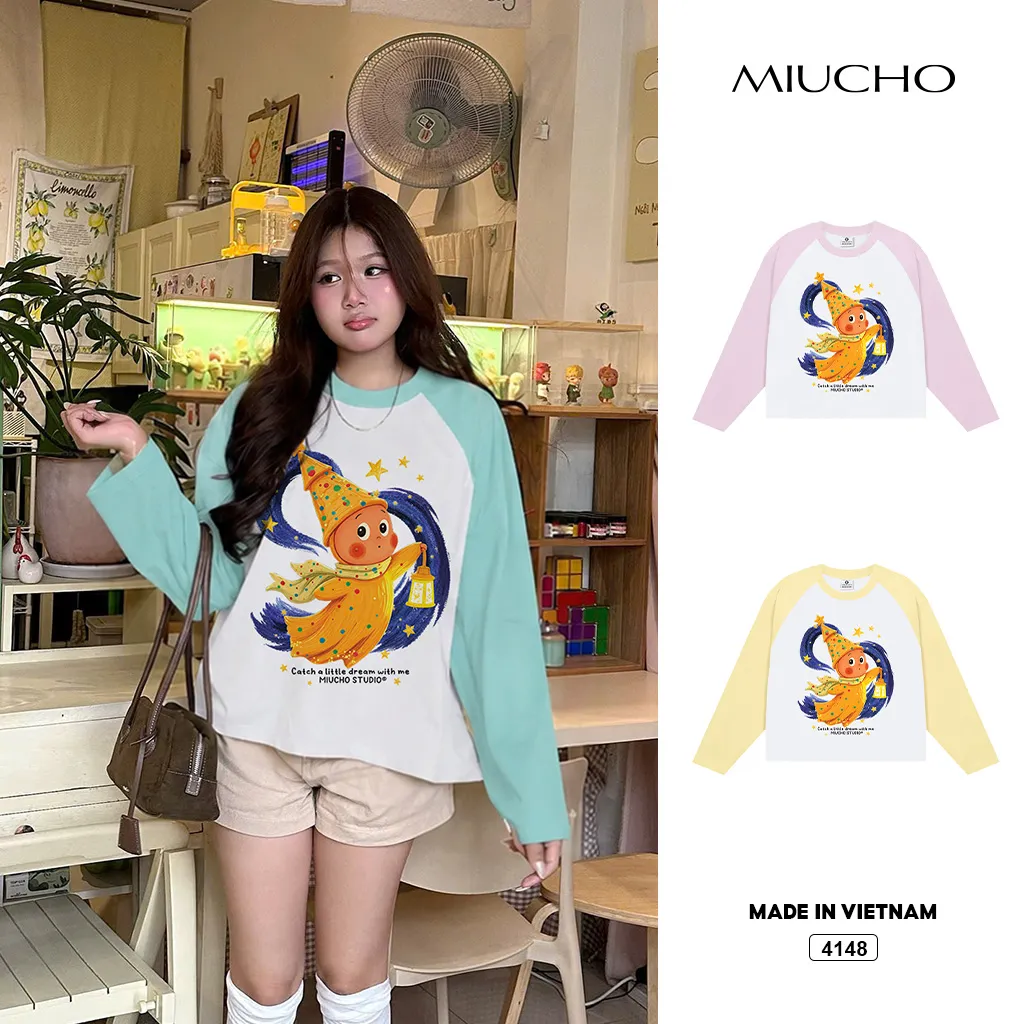 Áo thun tay dài boxy phối raglan Twinkle đáng yêu Miucho 4148