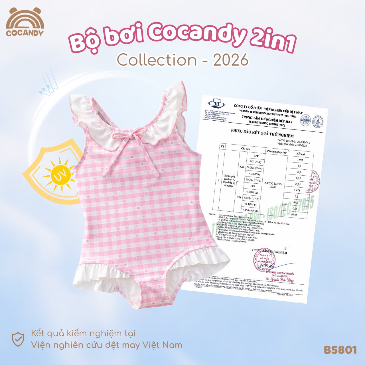 Bộ bơi caro HỒNG phối ren trắng