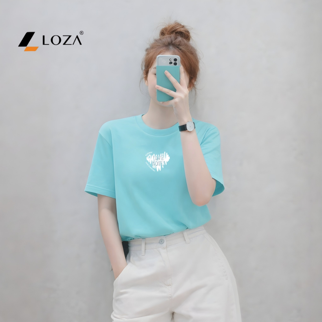 [Form rộng] Áo phông nữ màu xanh ngọc in nhều hình xinh dễ mặc - Loza G0455_thumbnail_3