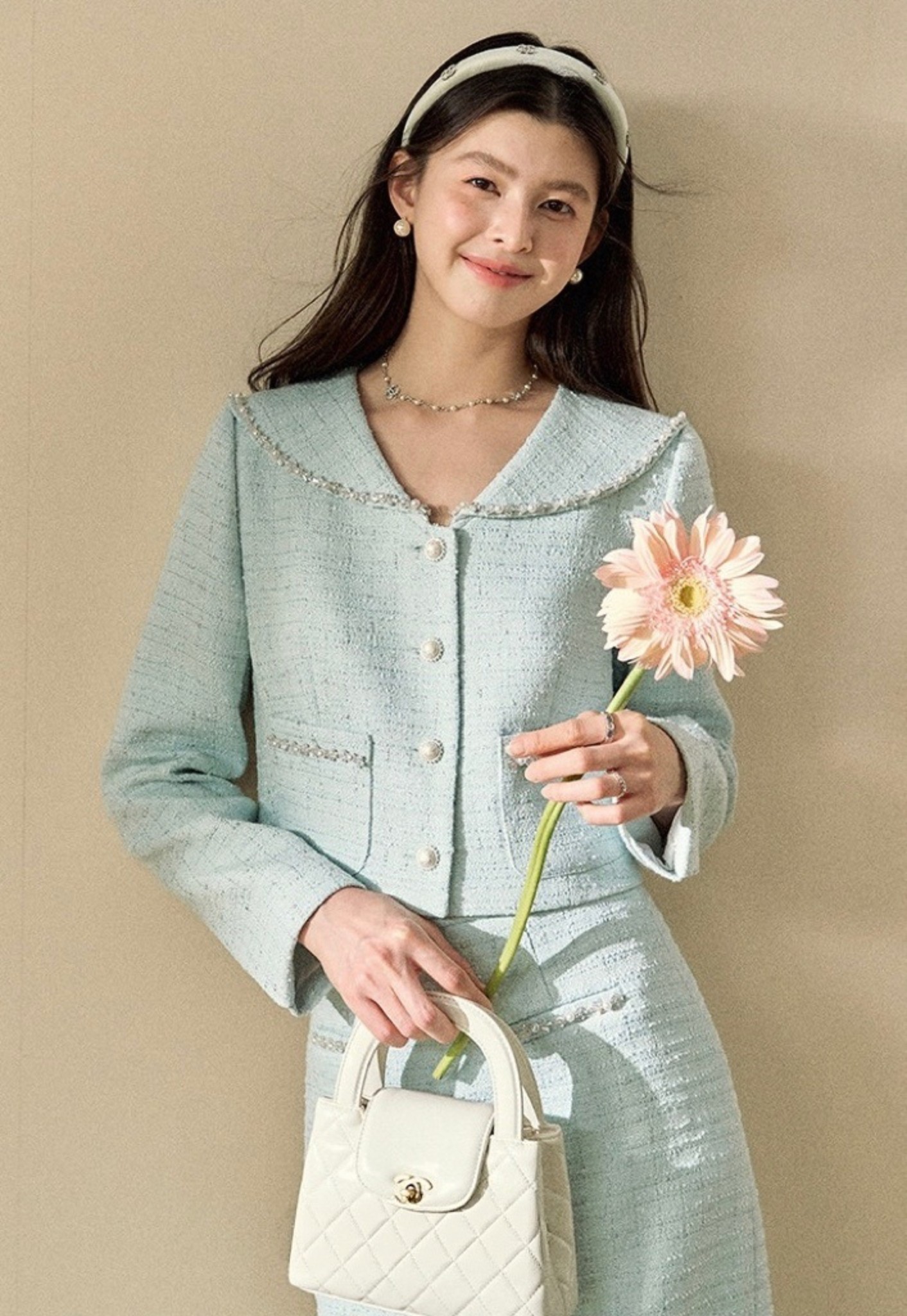 Set dạ xanh text Hàn thanh lịch - S576
