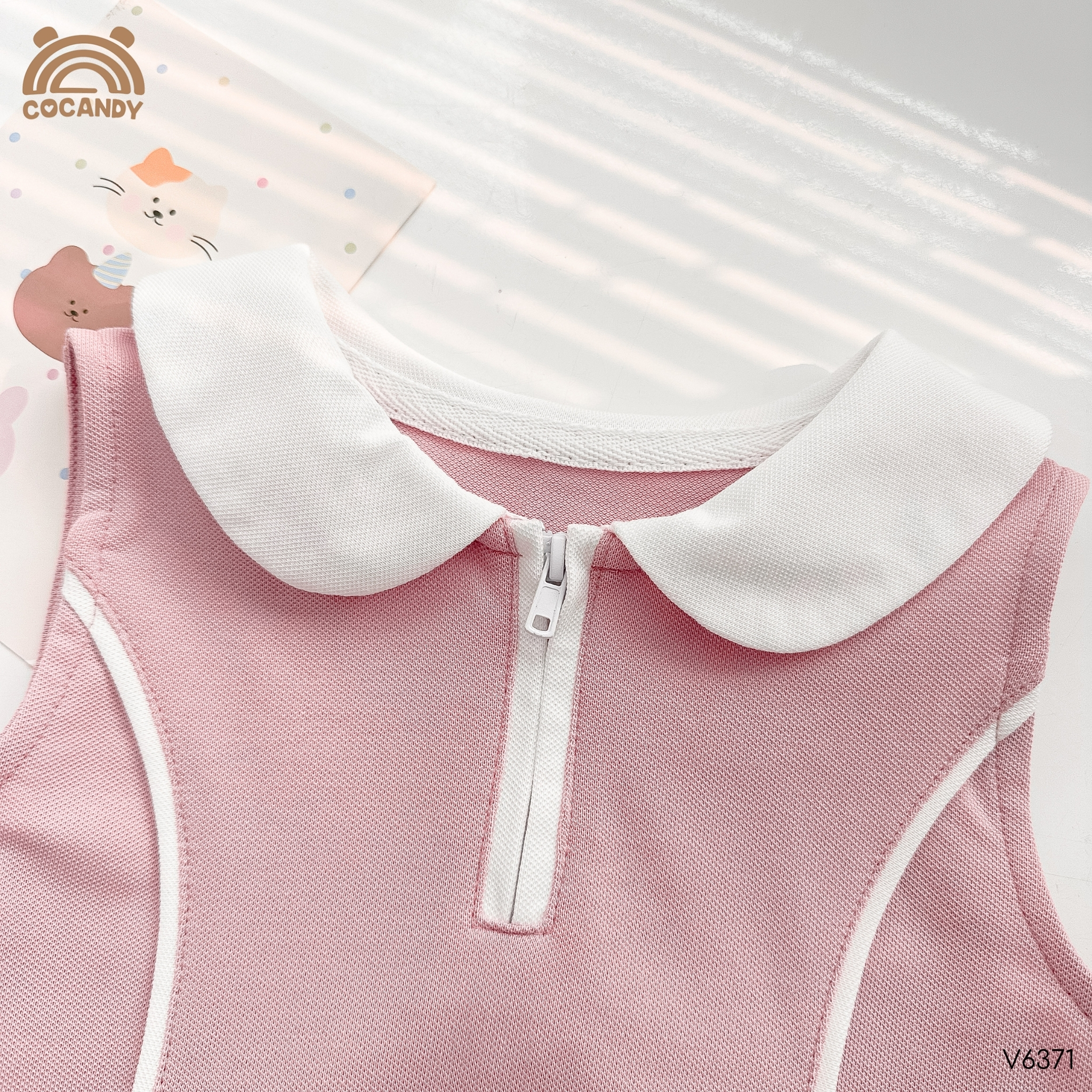 Váy sát nách polo HỒNG cổ trắng nẹp cong_thumbnail_6