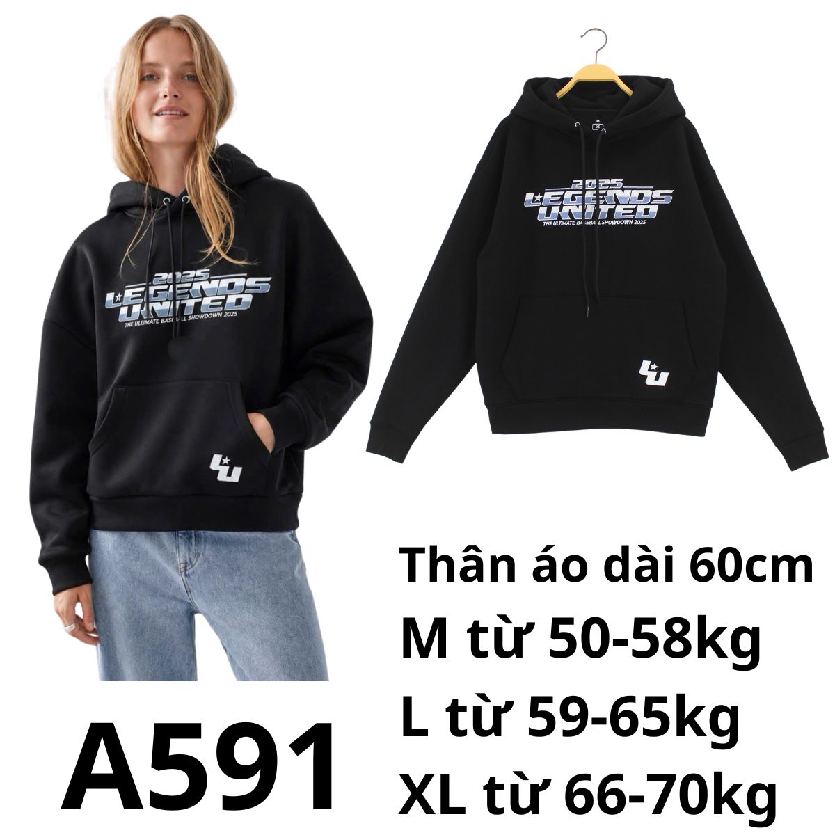 A591- Áo hoodie đen