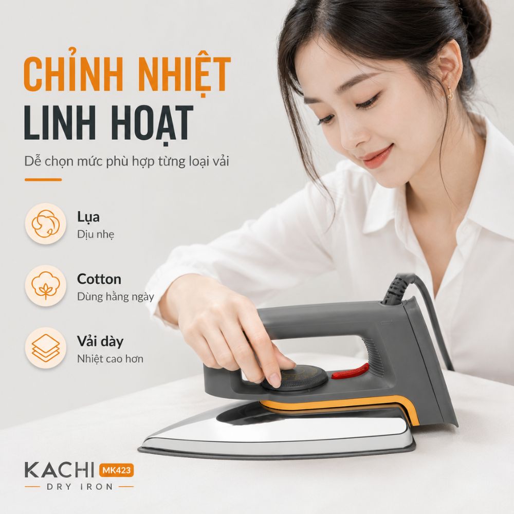Bàn ủi khô Kachi MK423 1000W - Là phẳng mọi nếp nhăn, an toàn cho mọi loại vải_thumbnail_5