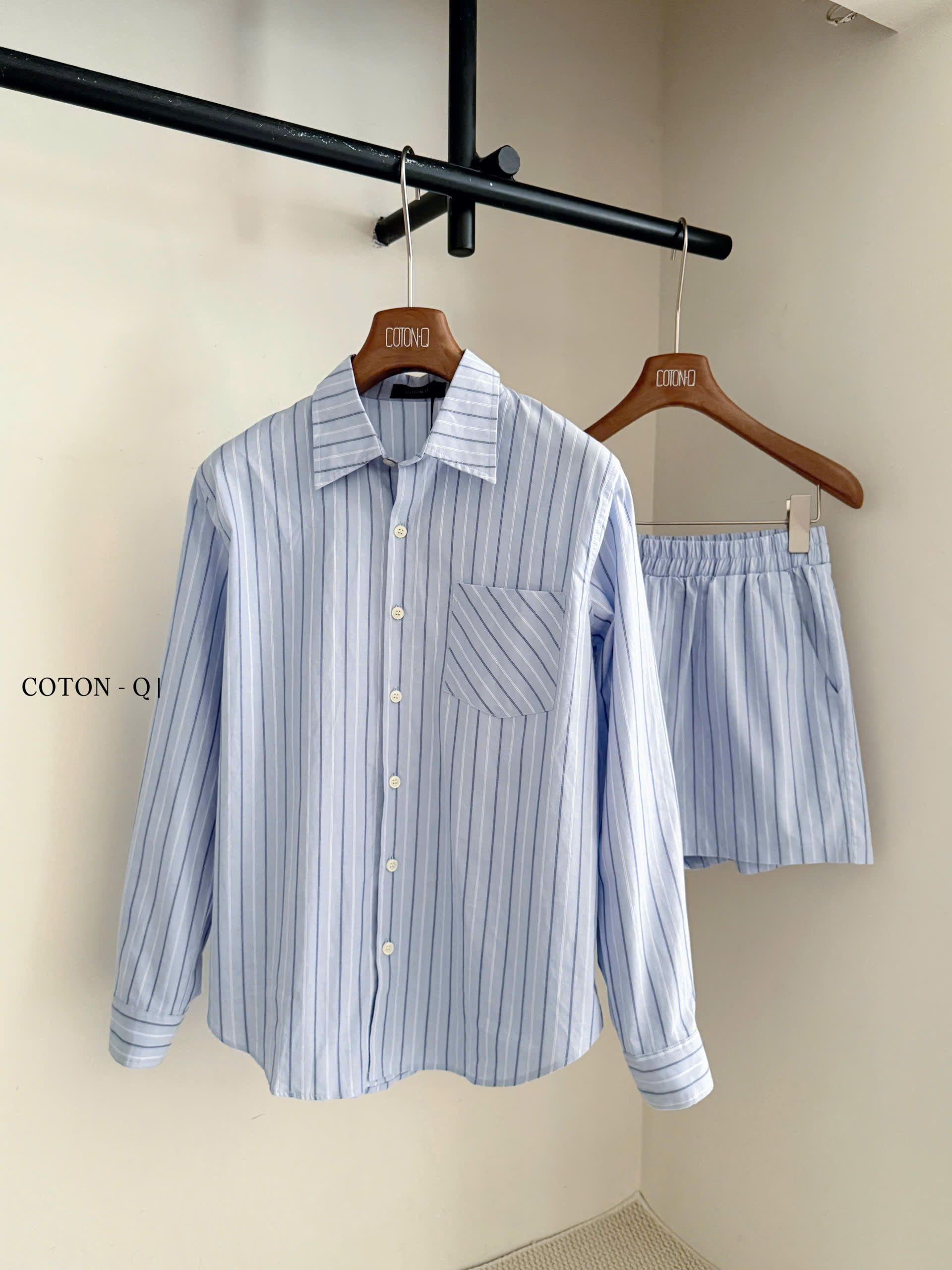 Set áo somi tay dài + quần sọc ( SỌC TRẮNG )_thumbnail_2