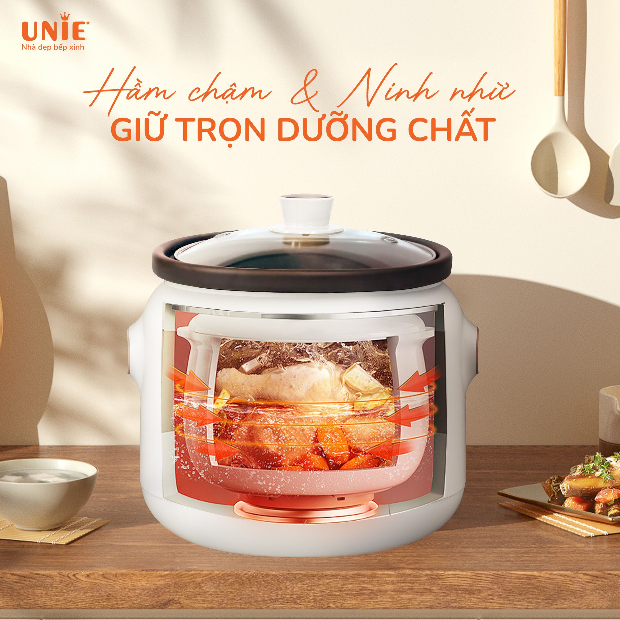 Nồi kho hầm chuyên dụng UNIE USC208 dung tích 2L, lòng nồi gốm Ceramic, hẹn giờ 24 tiếng_thumbnail_5